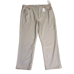 NWT Abercrombie and Fitch 34/18w Tan Vegan Leather 90s Straight Pants Moto